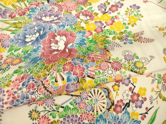 平和屋着物▽上質な小紋　単衣　花車文　正絹　逸品　AABG6971ck