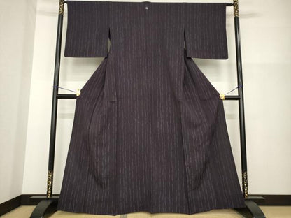 平和屋着物▽上質な小紋　単衣　よろけ縞　正絹　逸品　AABG6973ck