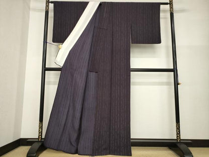平和屋着物▽上質な小紋　単衣　よろけ縞　正絹　逸品　AABG6973ck