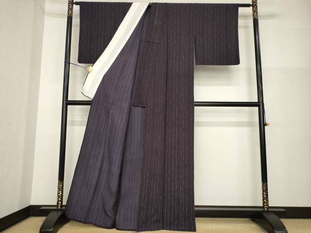 平和屋着物▽上質な小紋　単衣　よろけ縞　正絹　逸品　AABG6973ck