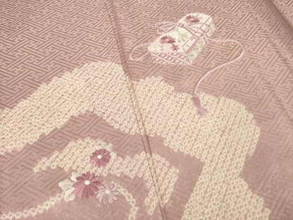 平和屋着物▽訪問着 単衣 絞り 刺繍 花文箱文 正絹 逸品 AABG6974ck