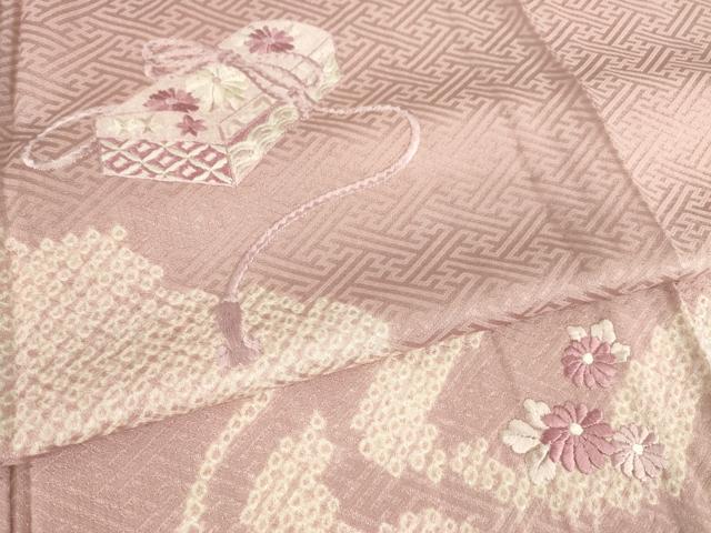 平和屋着物▽訪問着 単衣 絞り 刺繍 花文箱文 正絹 逸品 AABG6974ck