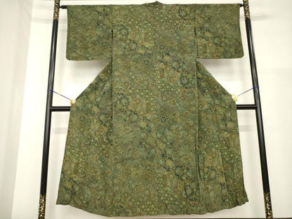 平和屋着物▽上質な小紋 単衣 更紗花文 正絹 逸品 AABG6975ck