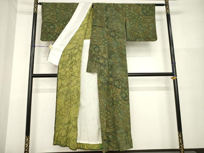 平和屋着物▽上質な小紋 単衣 更紗花文 正絹 逸品 AABG6975ck