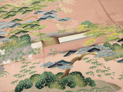 平和屋着物▽訪問着 単衣 友禅 風景松文 正絹 逸品 AABG6976ck