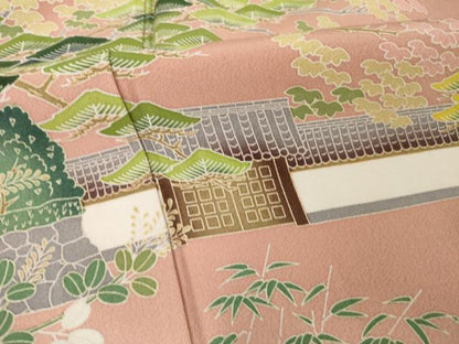 平和屋着物▽訪問着 単衣 友禅 風景松文 正絹 逸品 AABG6976ck