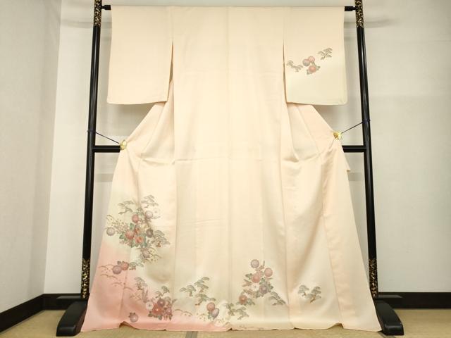 平和屋着物▽訪問着 単衣 駒刺繍 草花文 暈し染め 金彩 ロング丈 正絹 逸品 AABG6979ck