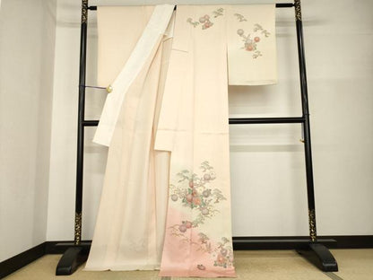 平和屋着物▽訪問着 単衣 駒刺繍 草花文 暈し染め 金彩 ロング丈 正絹 逸品 AABG6979ck