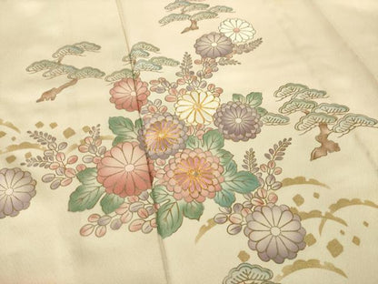 平和屋着物▽訪問着 単衣 駒刺繍 草花文 暈し染め 金彩 ロング丈 正絹 逸品 AABG6979ck