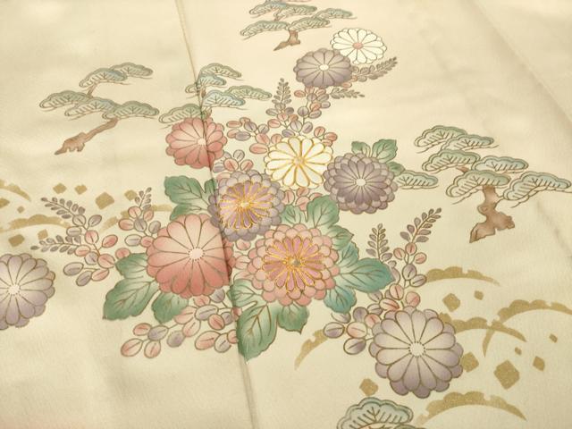 平和屋着物▽訪問着 単衣 駒刺繍 草花文 暈し染め 金彩 ロング丈 正絹 逸品 AABG6979ck
