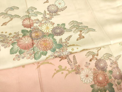 平和屋着物▽訪問着 単衣 駒刺繍 草花文 暈し染め 金彩 ロング丈 正絹 逸品 AABG6979ck