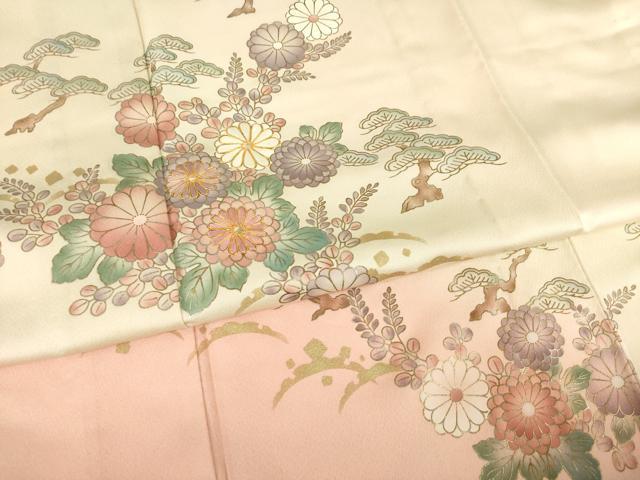 平和屋着物▽訪問着 単衣 駒刺繍 草花文 暈し染め 金彩 ロング丈 正絹 逸品 AABG6979ck