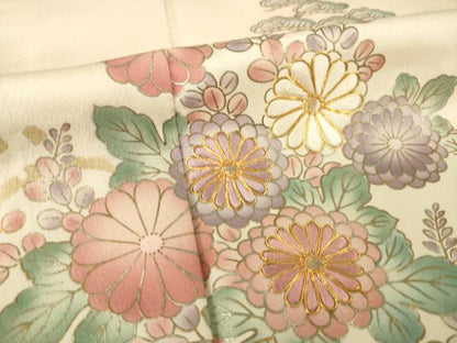 平和屋着物▽訪問着 単衣 駒刺繍 草花文 暈し染め 金彩 ロング丈 正絹 逸品 AABG6979ck