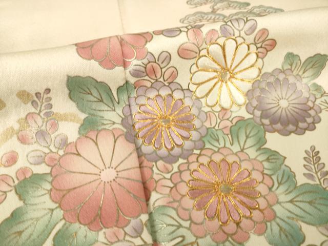 平和屋着物▽訪問着 単衣 駒刺繍 草花文 暈し染め 金彩 ロング丈 正絹 逸品 AABG6979ck