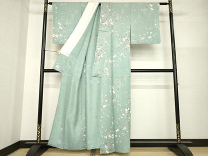 平和屋着物▽上質な小紋 単衣 枝花文 正絹 逸品 AABG6980ck