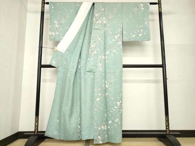 平和屋着物▽上質な小紋 単衣 枝花文 正絹 逸品 AABG6980ck
