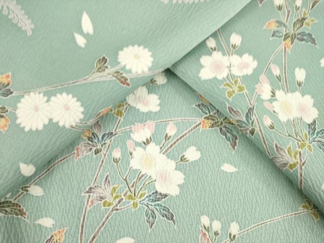 平和屋着物▽上質な小紋 単衣 枝花文 正絹 逸品 AABG6980ck