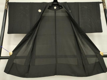 平和屋着物▽男性 スリーシーズン 春夏秋 塵除け 黒紋付 単衣 正絹 逸品 AABG6981ck