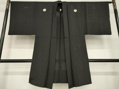 平和屋着物▽男性 スリーシーズン 春夏秋 塵除け 黒紋付 単衣 正絹 逸品 AABG6981ck