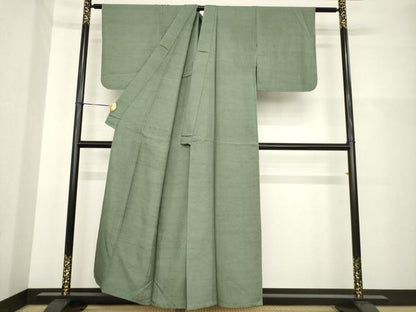 平和屋着物▽上質な紬 単衣 色無地 柳煤竹色 正絹 逸品 AABG6982ck