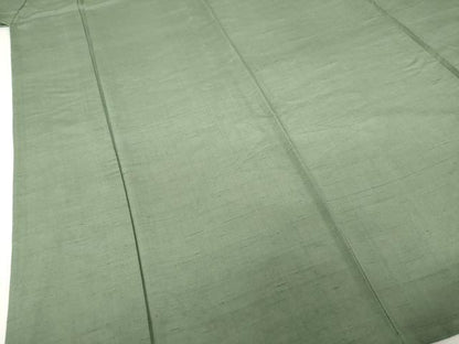 平和屋着物▽上質な紬 単衣 色無地 柳煤竹色 正絹 逸品 AABG6982ck