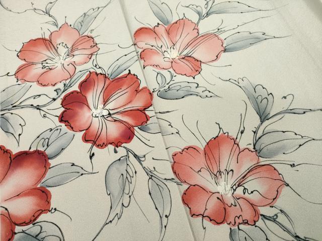 平和屋着物▽訪問着 単衣 手描き 草花文 正絹 逸品 AABG6983ck