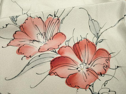 平和屋着物▽訪問着 単衣 手描き 草花文 正絹 逸品 AABG6983ck