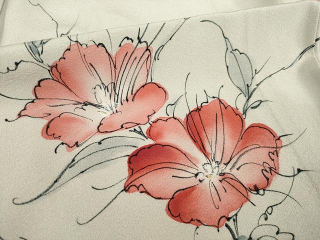 平和屋着物▽訪問着 単衣 手描き 草花文 正絹 逸品 AABG6983ck
