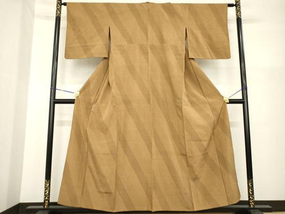 平和屋着物▽本塩沢 単衣 110亀甲 斜縞 正絹 逸品 AABG6985ck