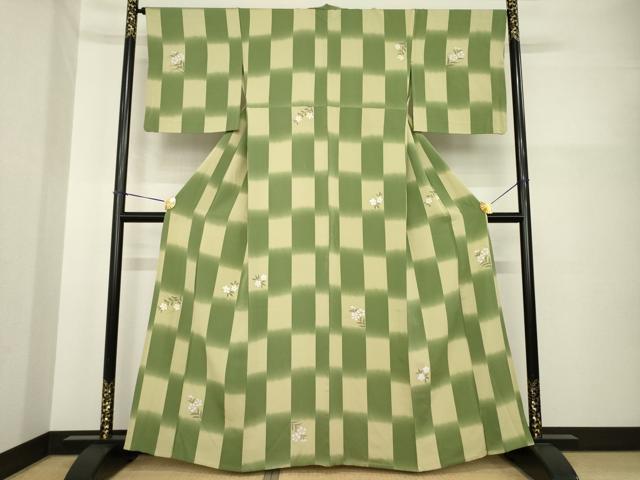 平和屋着物▽訪問着 単衣 市松花文 正絹 逸品 AABG6986ck