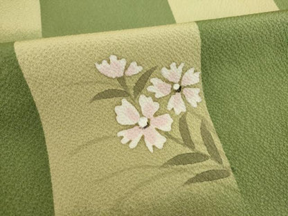 平和屋着物▽訪問着 単衣 市松花文 正絹 逸品 AABG6986ck