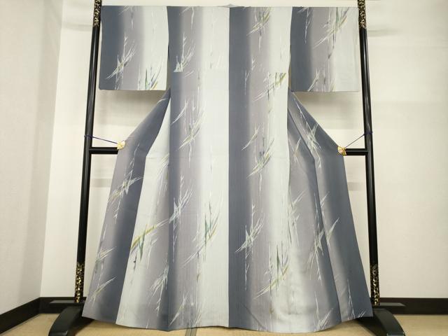 平和屋着物▽上質な小紋 単衣 幾何学間道 暈し染め 正絹 逸品 AABG6988ck