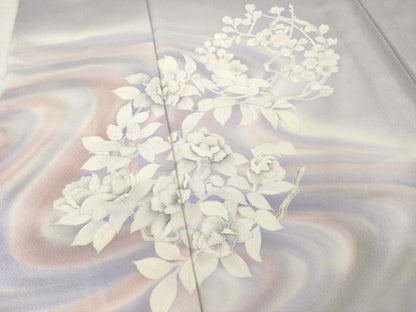 平和屋着物▽訪問着 単衣 流水花丸文 暈し染め 正絹 逸品 AABG6992ck