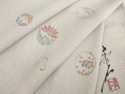 平和屋着物▽友禅作家の巨匠　浅井青仁　小紋　単衣　花丸文　正絹　逸品　AABG6993ck