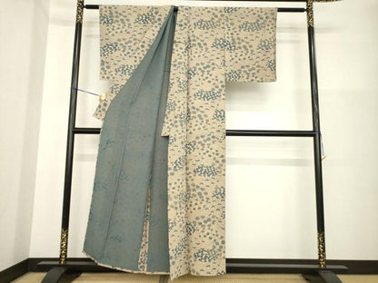 平和屋着物▽上質な小紋 単衣 型染め 地紙花文 鬼しぼ縮緬 正絹 逸品 AABG6998ck