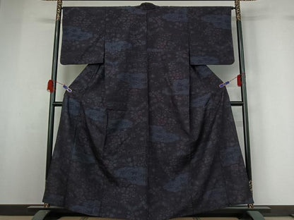 平和屋着物▽結城紬 単衣 流水花文 正絹 逸品 AABG7001jh