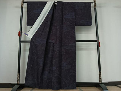 平和屋着物▽結城紬 単衣 流水花文 正絹 逸品 AABG7001jh