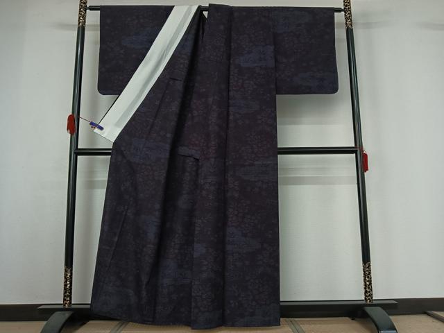 平和屋着物▽結城紬 単衣 流水花文 正絹 逸品 AABG7001jh