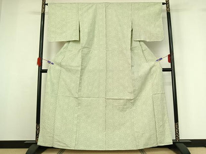 平和屋着物▽上質な紬　単衣　麻の葉文様　正絹　逸品　AABG7002jh