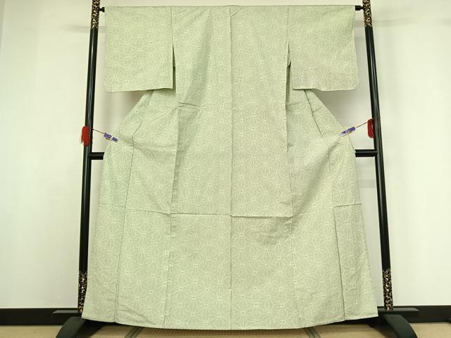平和屋着物▽上質な紬　単衣　麻の葉文様　正絹　逸品　AABG7002jh