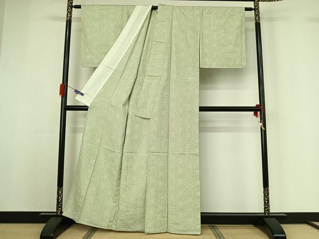 平和屋着物▽上質な紬　単衣　麻の葉文様　正絹　逸品　AABG7002jh