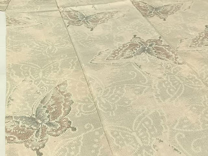 平和屋着物▽上質な紬 単衣 舞蝶文 正絹 逸品 AABG7003jh