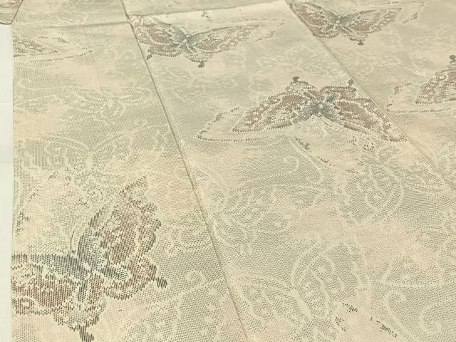 平和屋着物▽上質な紬 単衣 舞蝶文 正絹 逸品 AABG7003jh