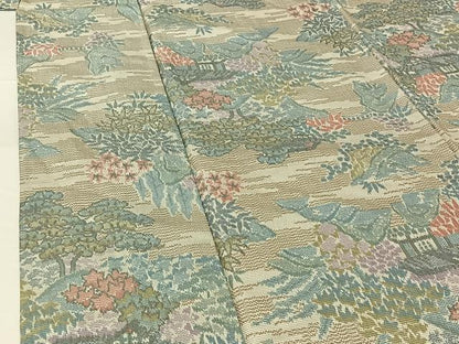 平和屋着物▽上質な紬 単衣 風景文 正絹 逸品 AABG7006jh
