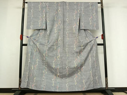 平和屋着物▽上質な紬 単衣 変わり縞 正絹 逸品 AABG7007jh
