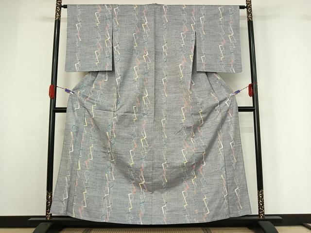 平和屋着物▽上質な紬 単衣 変わり縞 正絹 逸品 AABG7007jh