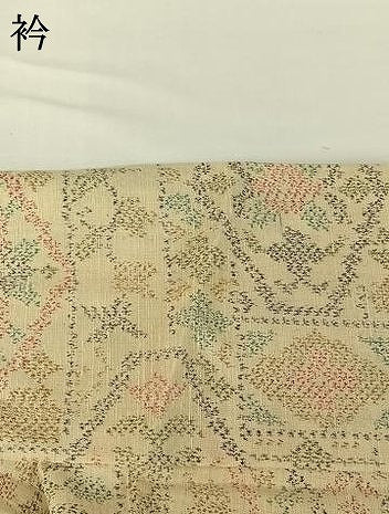 平和屋着物▽上質な紬 単衣 正倉院花文 正絹 逸品 AABG7008jh