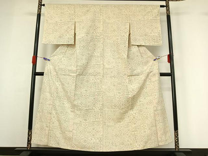 平和屋着物▽上質な紬 単衣 正倉院花文 正絹 逸品 AABG7008jh