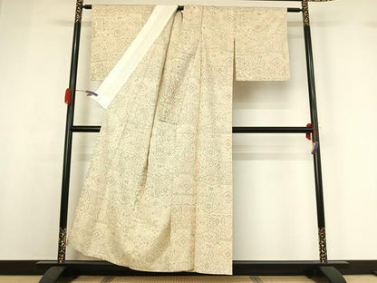 平和屋着物▽上質な紬 単衣 正倉院花文 正絹 逸品 AABG7008jh