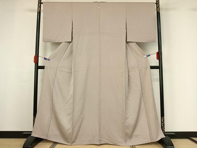 平和屋着物▽上質な色無地 単衣 草花地紋 牡丹鼠色 正絹 逸品 AABG7009jh